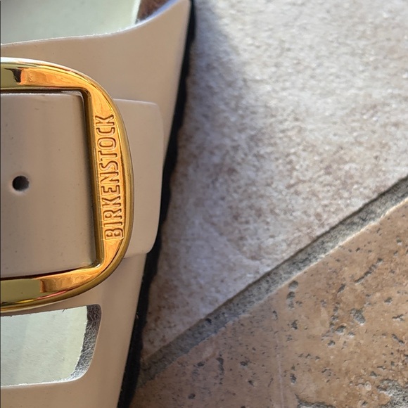 Birkenstock White Sandals Gold Arizona big Buckle size 6 - Picture 7 of 9